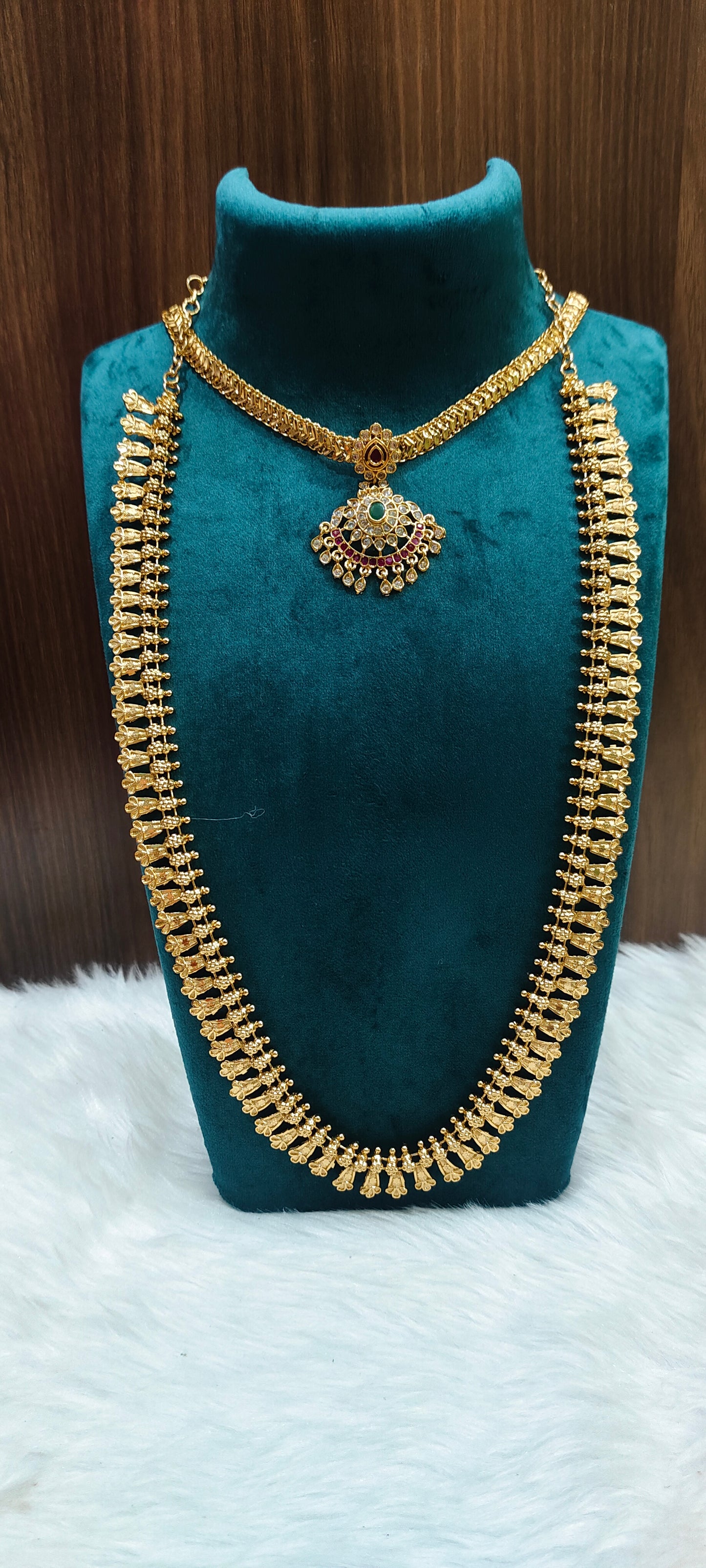 Premium nakshi finish necklace and long haram combo set