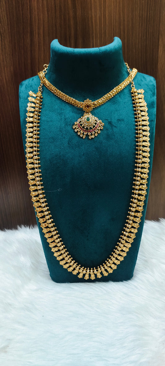 Premium nakshi finish necklace and long haram combo set