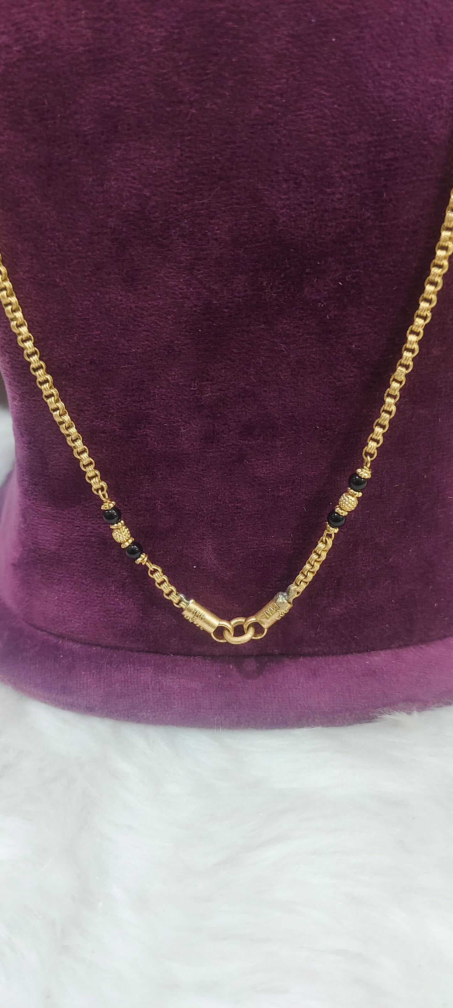 Pure panchaloham unpolished 30" length black beads thali chain