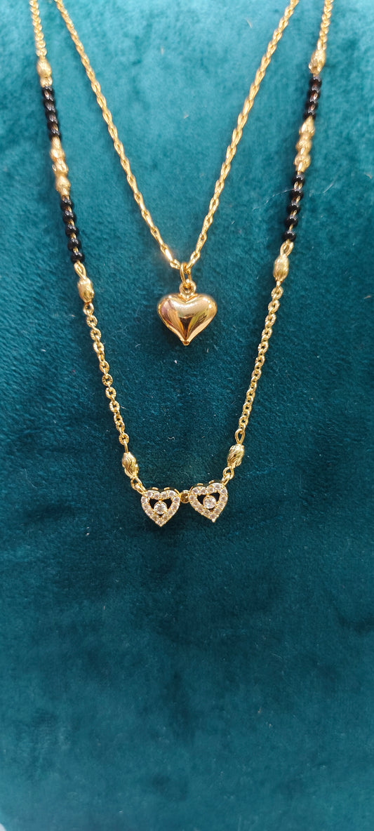 Heart shape 3 set combo ( 18" micro chain& 18" length micro black beads panchaloham studs)