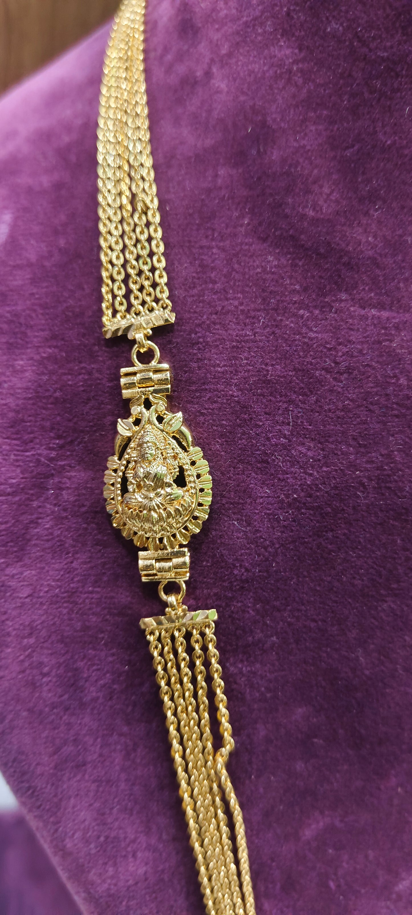 Premium micro gold plated 4 line Lakshmi Devi pendant chandraharam