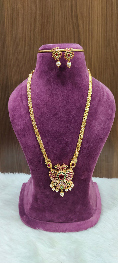 Pure panchaloham gandaberunda pendant chain with earrings