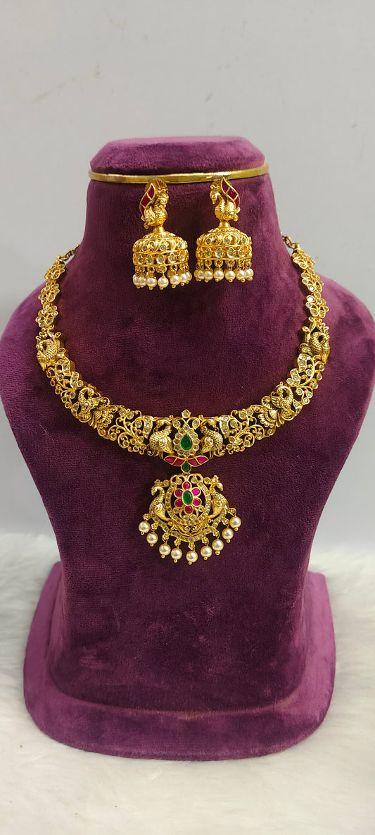 Exactly gold copy nakshi necklace set