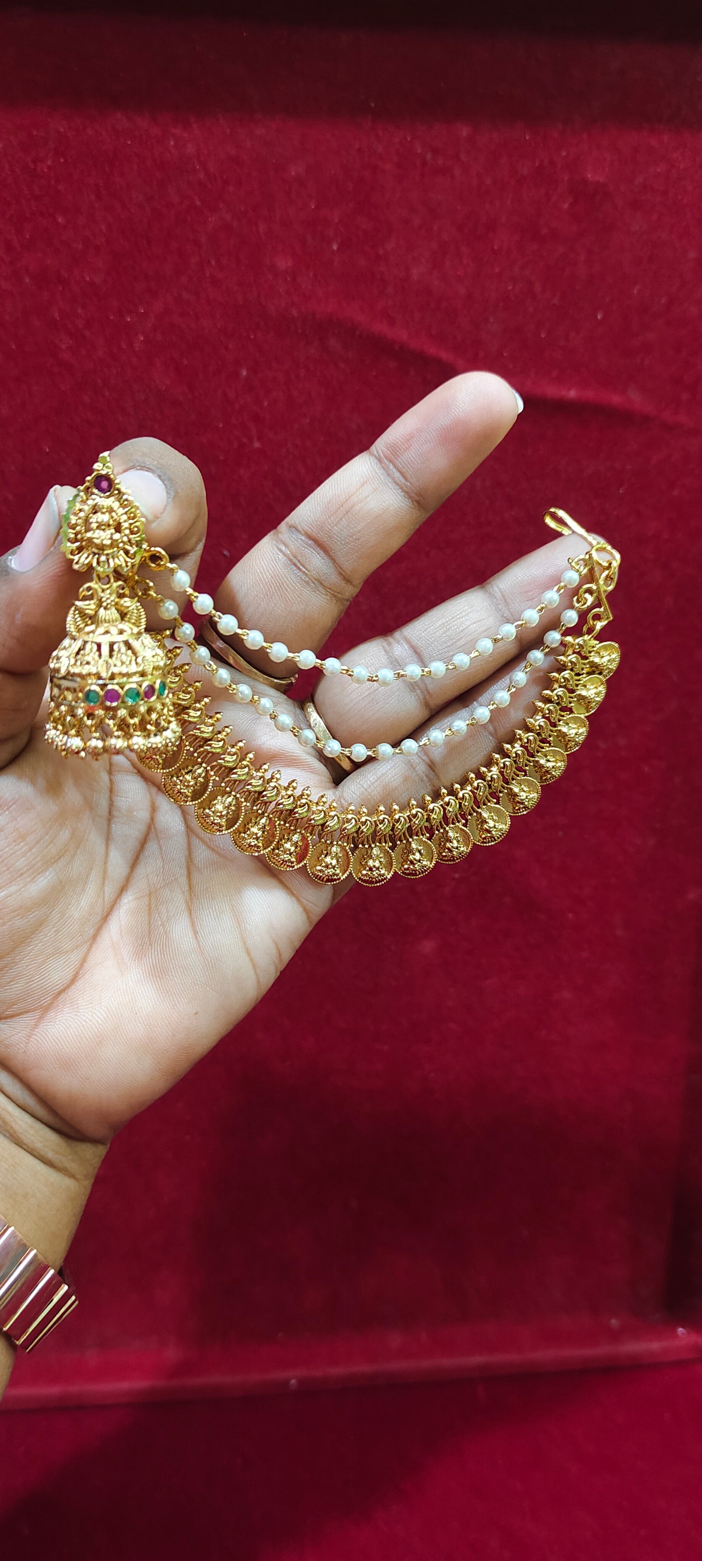 Premium nakshi kasu jumkas and earchains combo