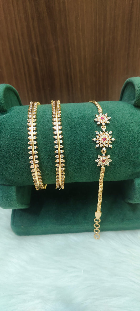Pure panchaloham daimond look bangle and bracelet combo