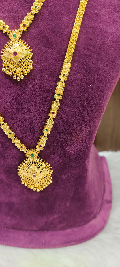 100% gold look necklace and long haram combo (pendant design slightly may changes