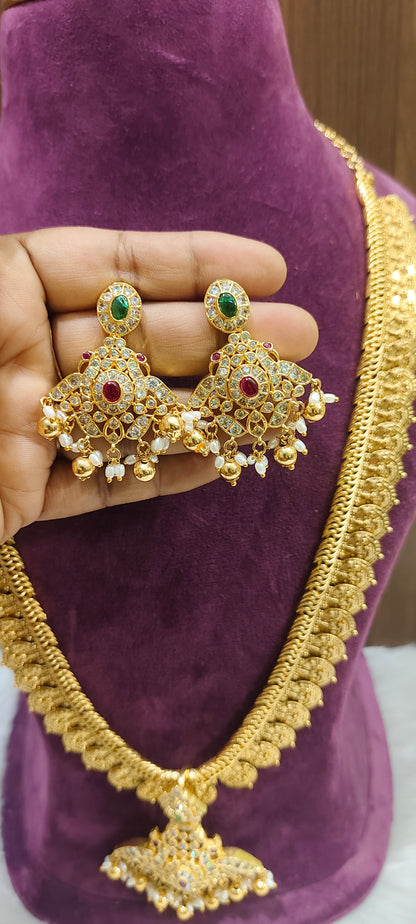 High premium nakshi 4 in 1 long haram set with detachable pendant