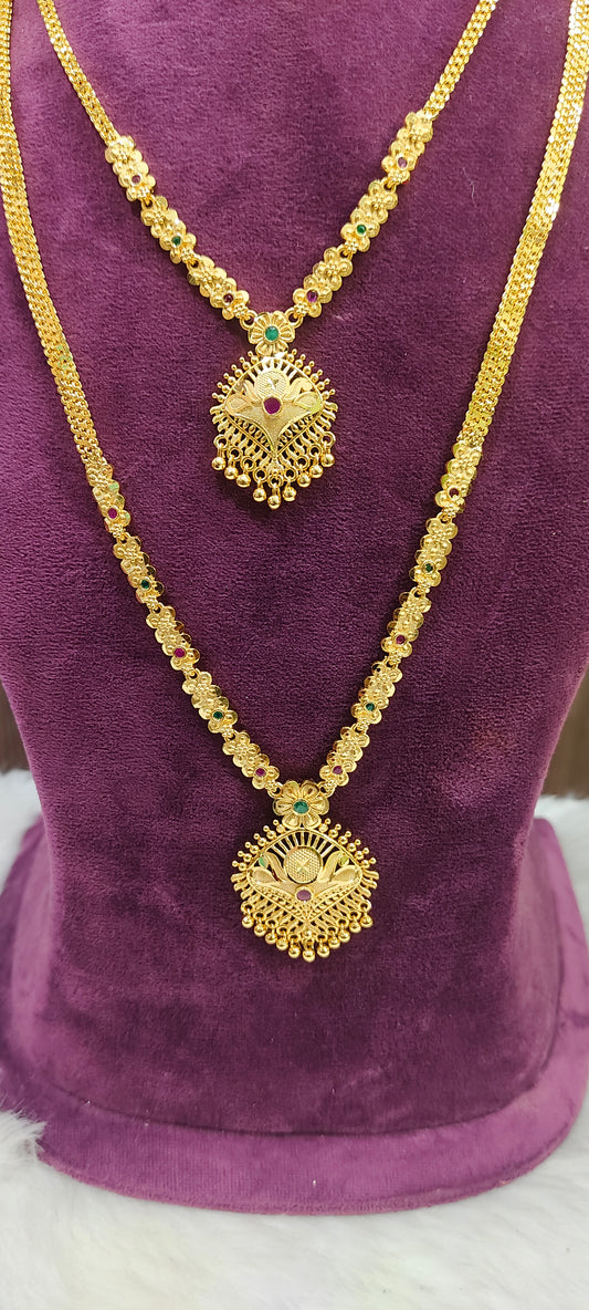 100% gold look necklace and long haram combo (pendant design slightly may changes