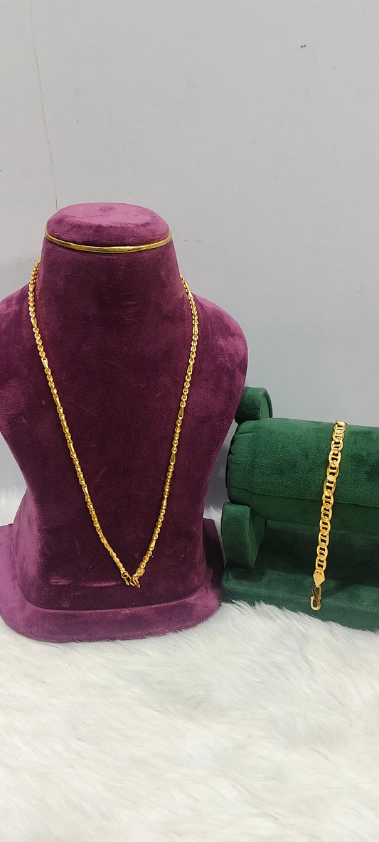 Premium micro gold plated 20" length chain with 100% gold look 8" length bracelet