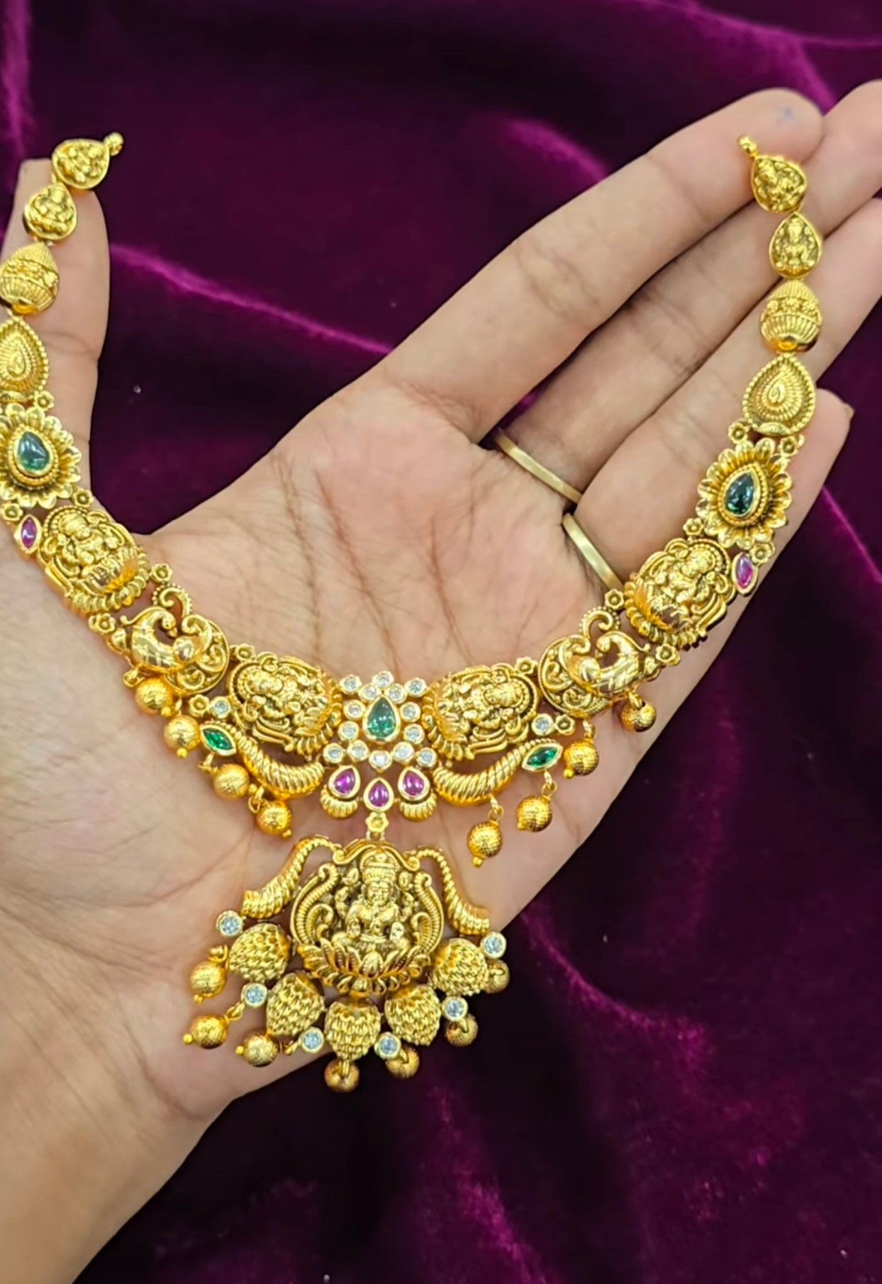 High premium nakshi 3d embossed real gold look necklace set