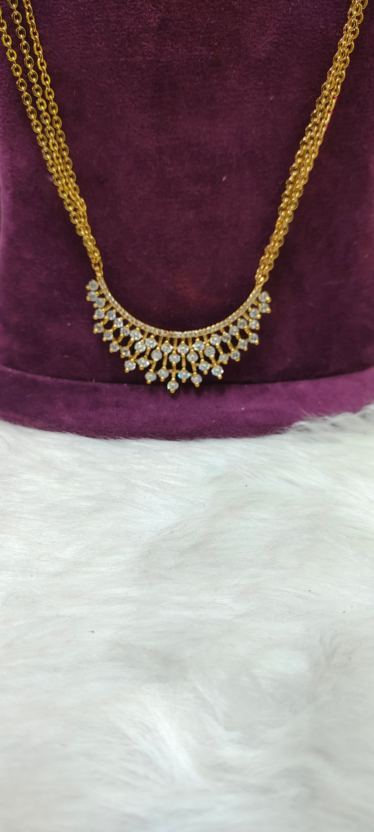 Premium simple necklace set and 30"length 3 line chandraharam combo