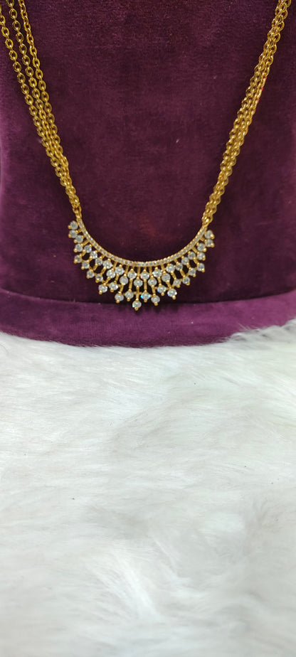 Premium simple necklace set and 30"length 3 line chandraharam combo