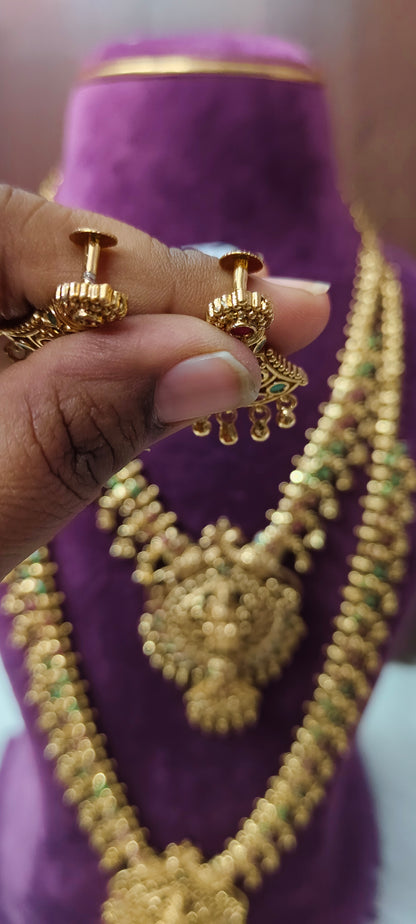 Premium gold look muvvala haram comboset
