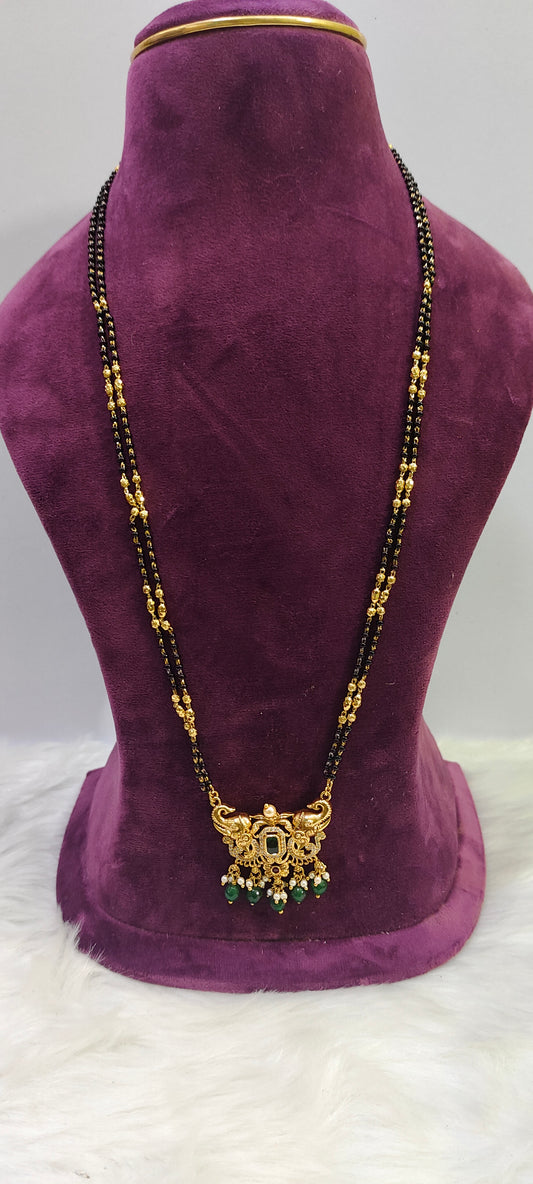 Trendy 28" length nakshi pendent 2 line black beads