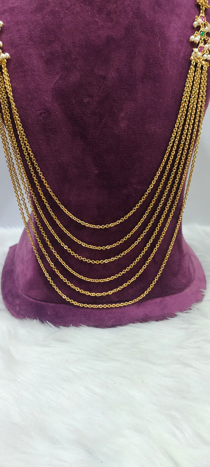 Premium nakshi 32" length step Chandraharam with earrings