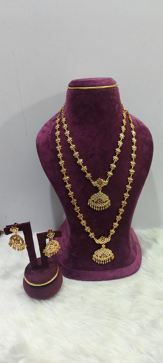 Pure panchaloham necklace and long haram combo set