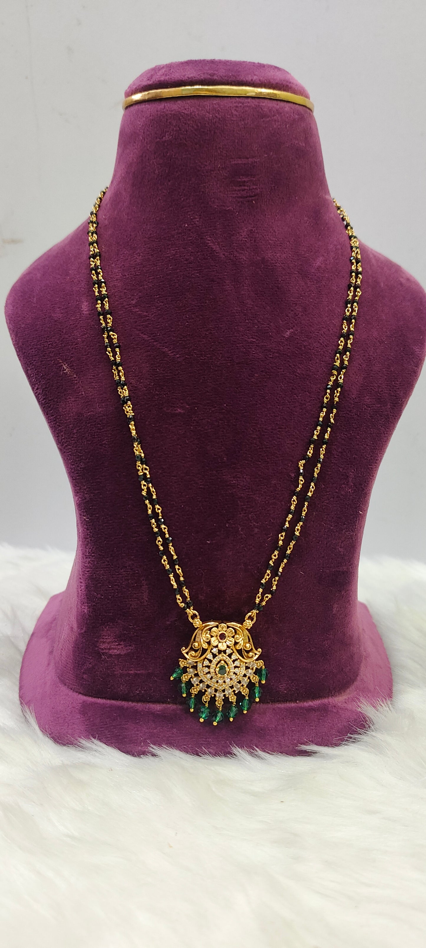 Premium nakshi 2line black beads with nakshi pendent