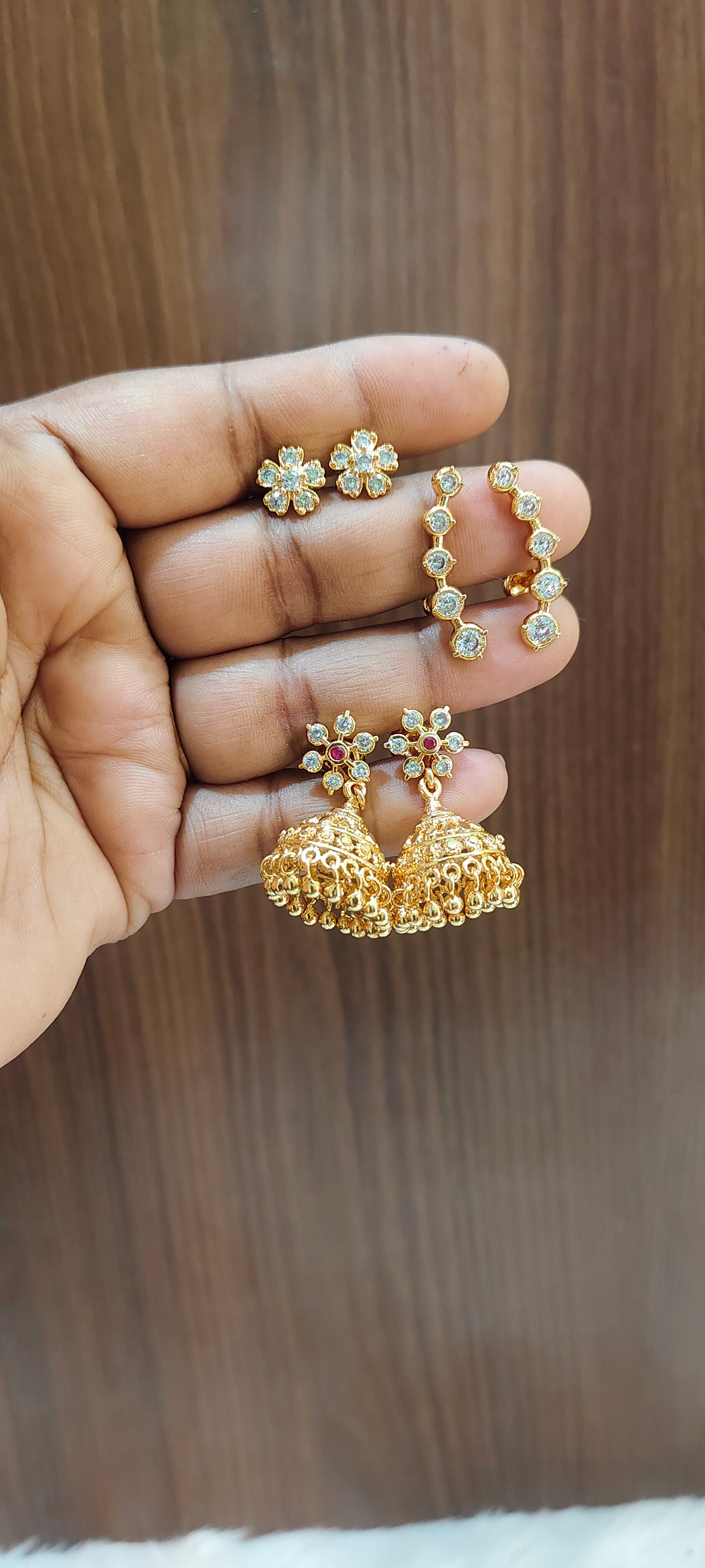 Pure panchaloham 3 set earrings combo with screw back