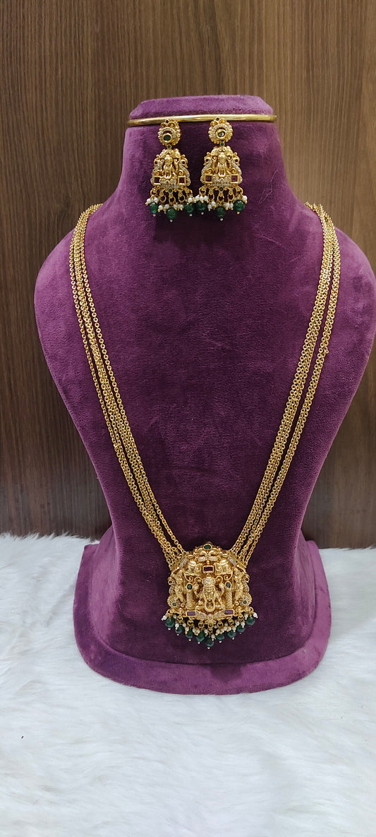 Premium nakshi 5 Line chandraharm and  Lakshmi pendant chain with 32" length