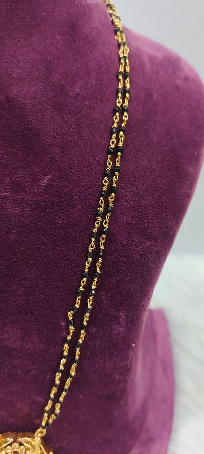 Premium nakshi 2line black beads with nakshi pendent