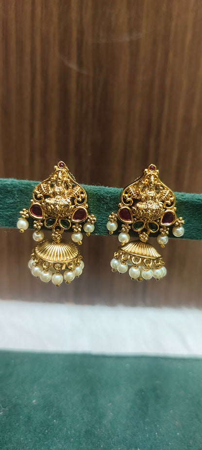 Premium gold look cute Lakshmi Devi jumkas