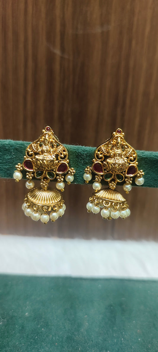 Premium gold look cute Lakshmi Devi jumkas