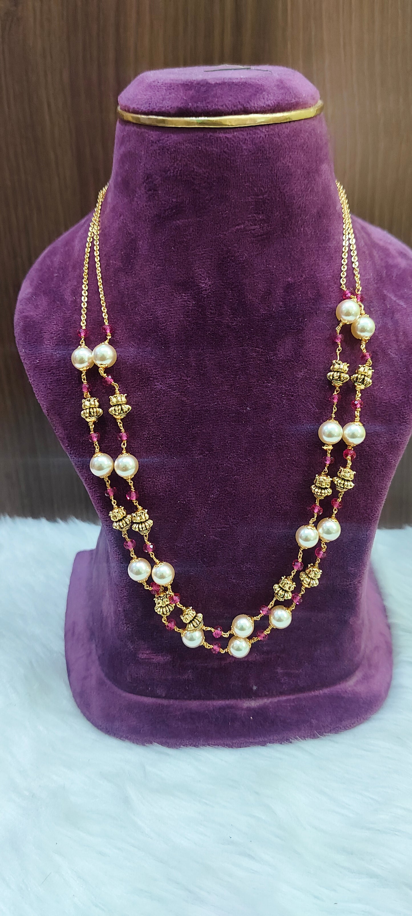 Premium nakshi 2 line Swarovski pearl and nakshi beads 18" length chain