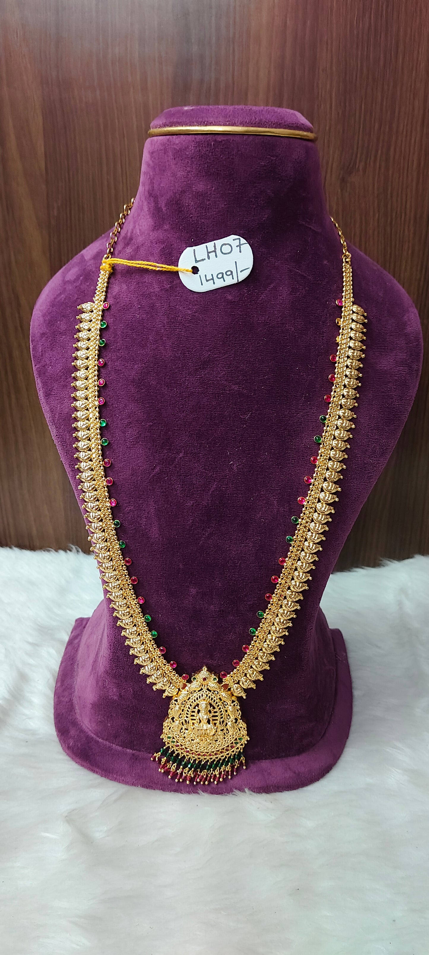 Premium micro gold plated 30" long haram with Lakshmi Devi pendant
