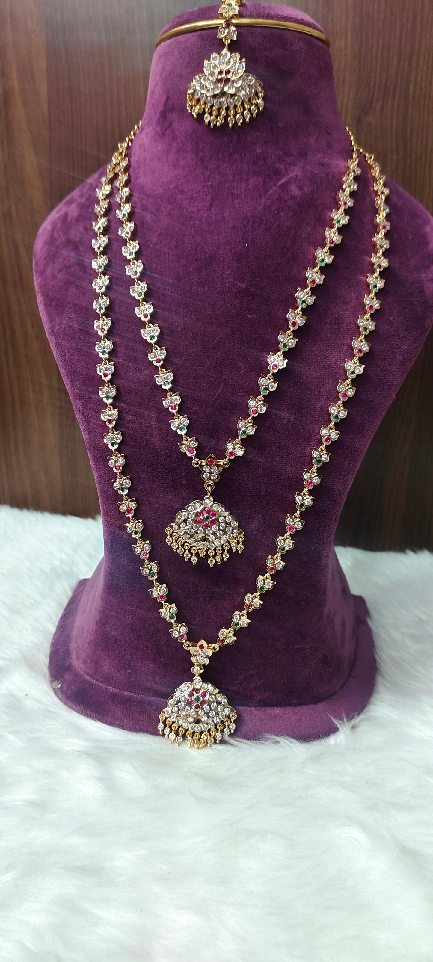Pure panchaloham bridel set ( long haram, necklace, earrings,maati, mangtika)