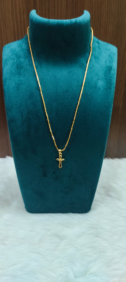 Premium micro gold plated 18" length cross pendant chain