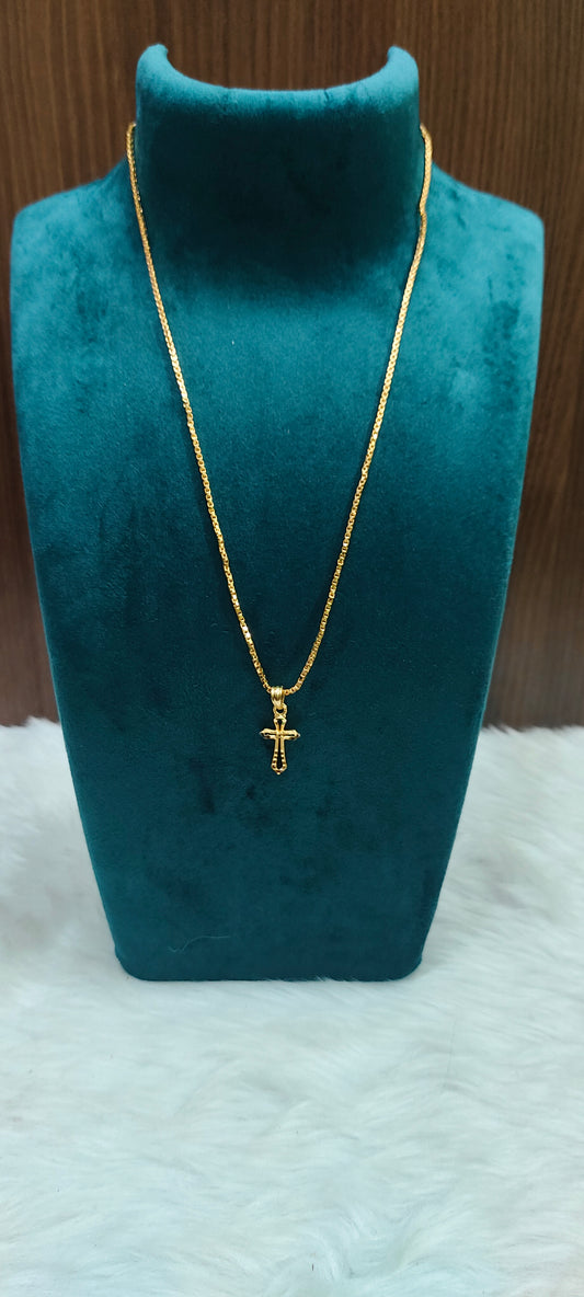 Premium micro gold plated 18" length cross pendant chain