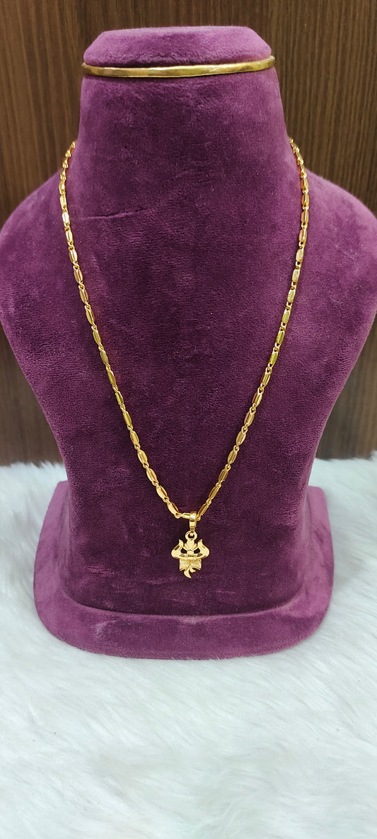 Premium micro gold plated 18" length trisul locket with rice model chain