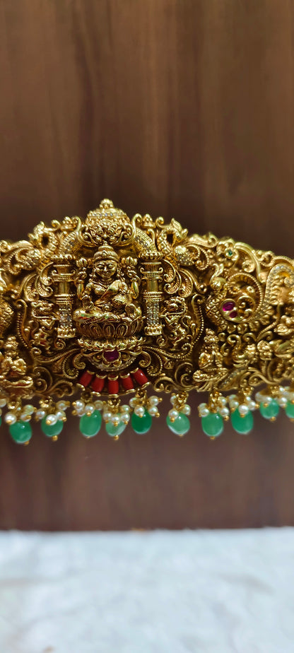 High premium nakshi bridel vaddam with koral and green beads