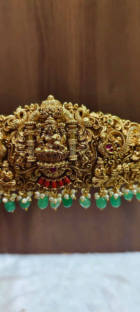 High premium nakshi bridel vaddam with koral and green beads