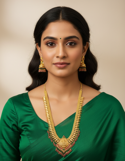 Gold look 30" length long haram with free push back jumkas