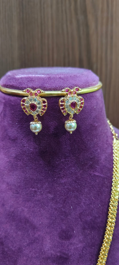 Pure panchaloham gandaberunda pendant chain with earrings