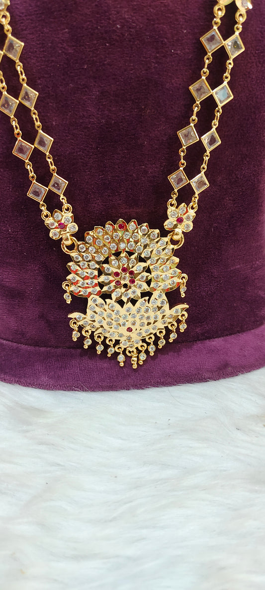 Pure panchaloham polki stone daimond shape chain long haram