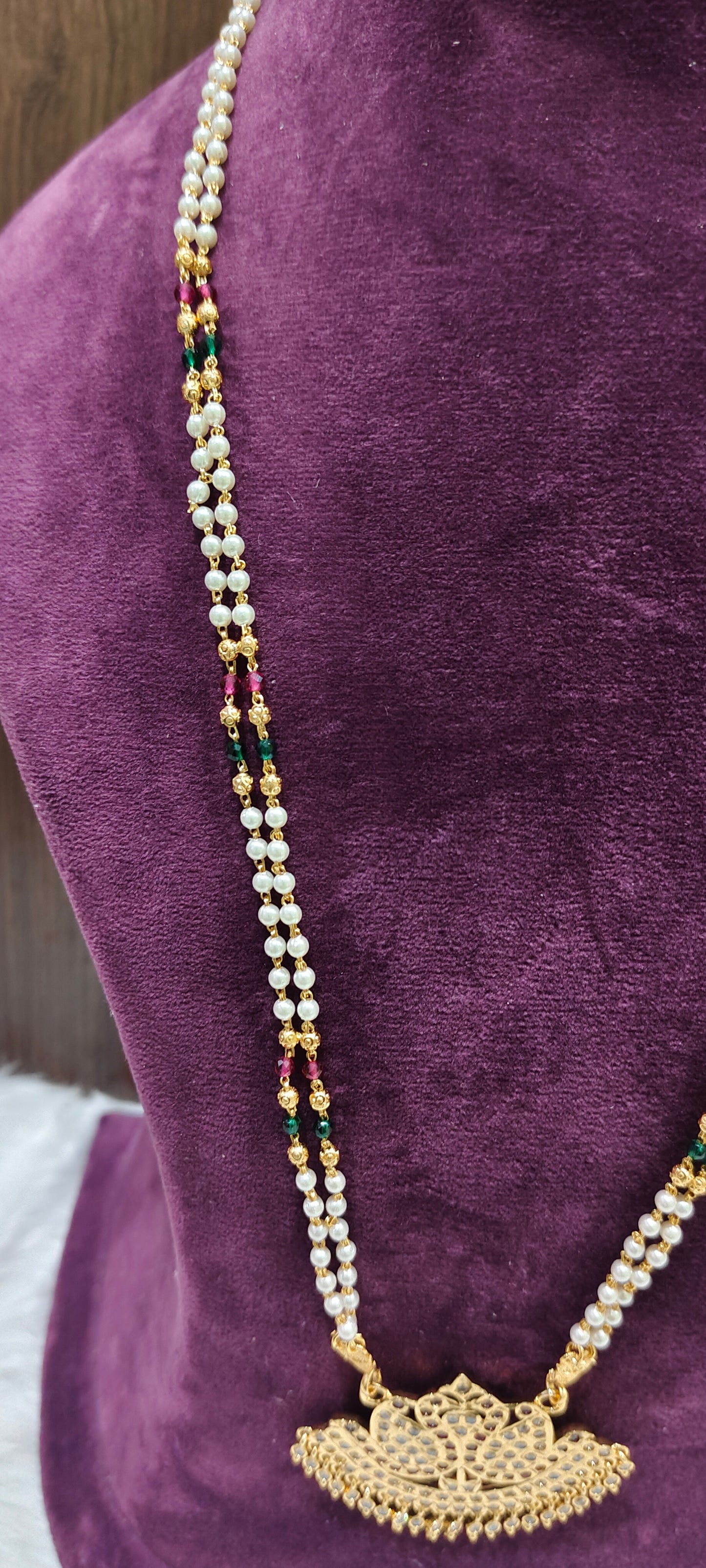 Pure panchaloham pendant with micro gold plated pearl 2 line chain with 28" length