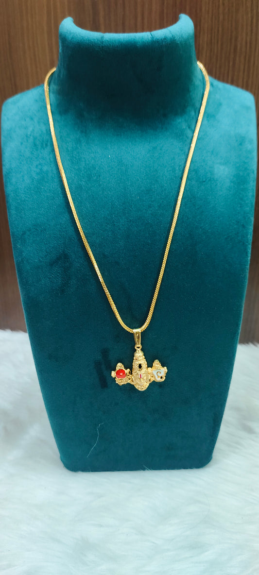 Premium micro gold plated 18" length square chain with Balaji locket
