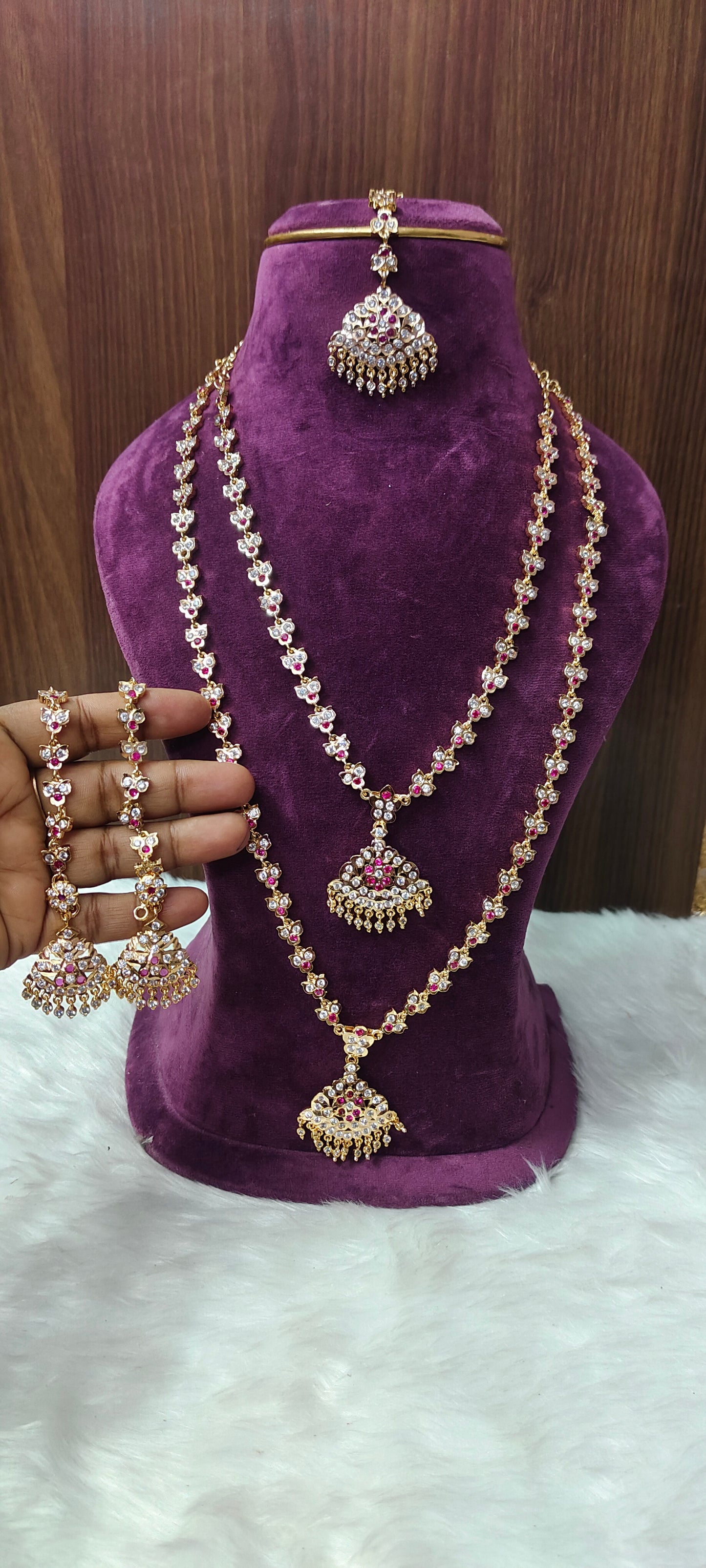 Pure panchaloham bridel set ( long haram, necklace, earrings,maati, mangtika)