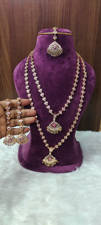 Pure panchaloham bridel set ( long haram, necklace, earrings,maati, mangtika)