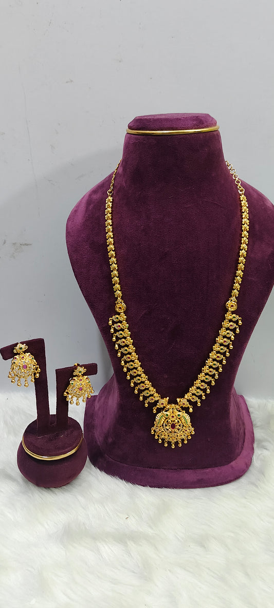 100% gold look long muvvala haram