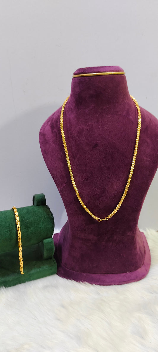 100% gold look 24" length double design chain and 8" length mens bracelet