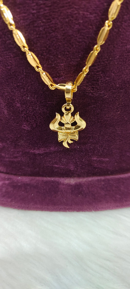 Premium micro gold plated 18" length trisul locket with rice model chain