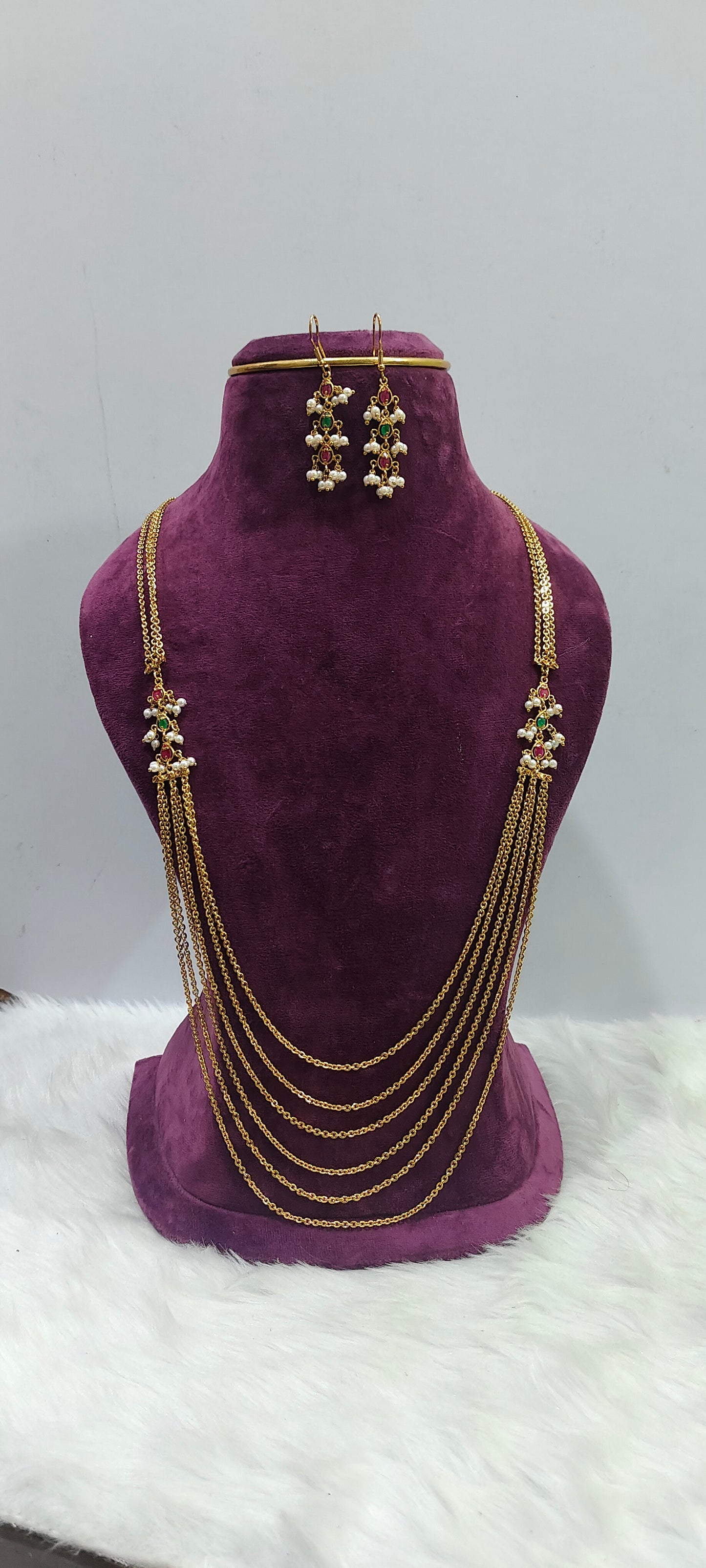 Premium nakshi 32" length step Chandraharam with earrings
