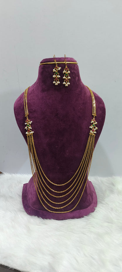 Premium nakshi 32" length step Chandraharam with earrings