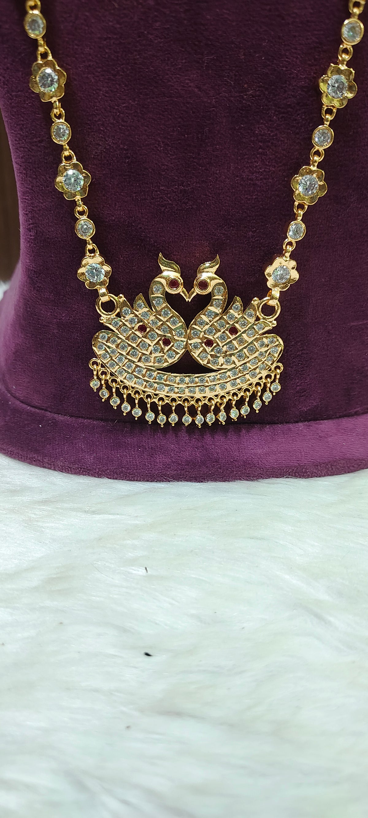 Pure panchaloham daimond look double swam pendant long haram