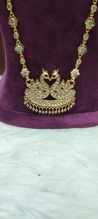 Pure panchaloham daimond look double swam pendant long haram