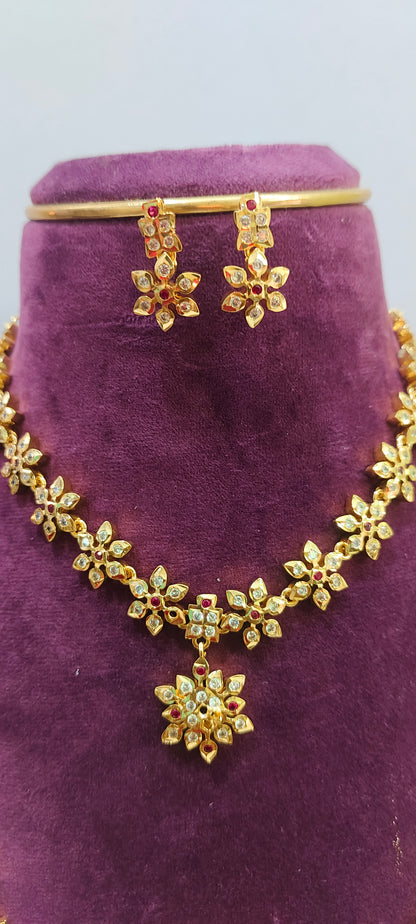 Pure panchaloham trendy necklace and long haram combo set with push back earrings