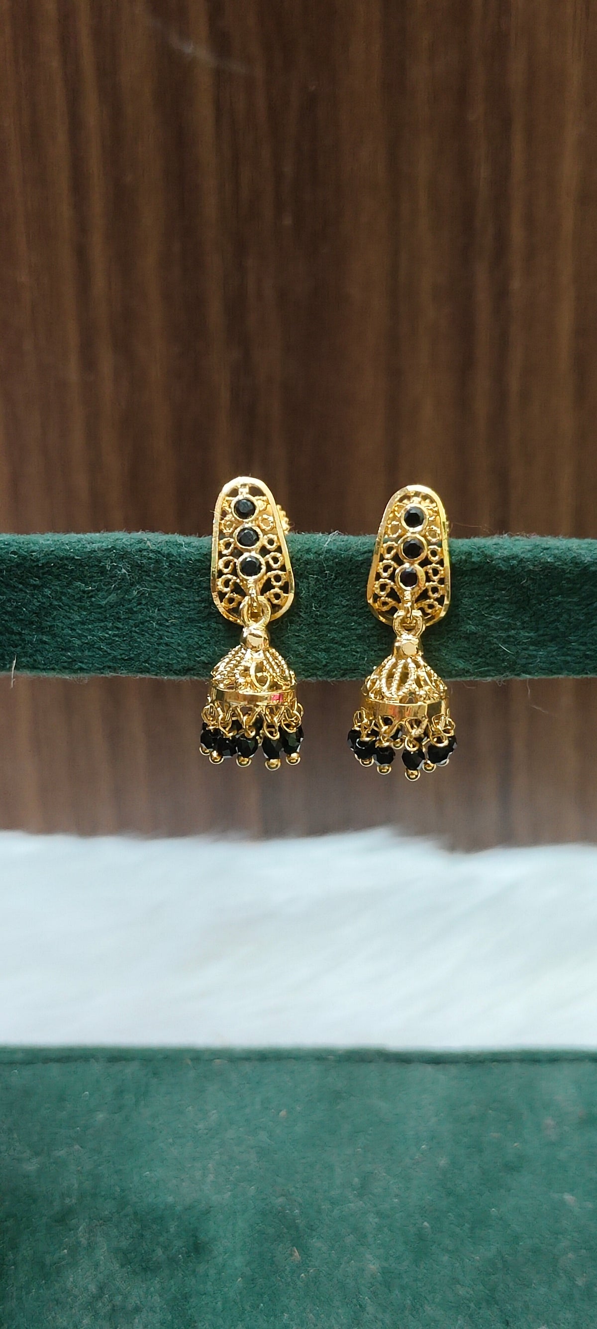 Premium micro gold plated daily wear gold model black beads jumkas